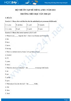 Bộ 5 đề ôn tập hè Tiếng Anh 4 năm 2021 Trường Tiểu học Tân Thuận