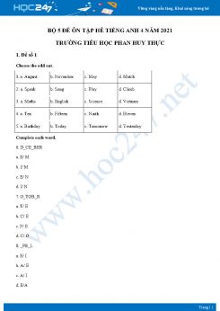 Bộ 5 đề ôn tập hè Tiếng Anh 4 năm 2021 Trường Tiểu học Phan Huy Thực