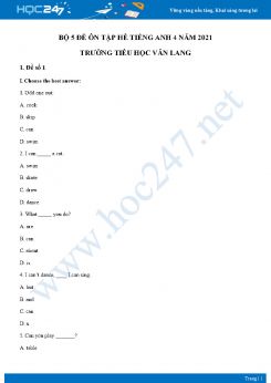 Bộ 5 đề ôn tập hè Tiếng Anh 4 năm 2021 Trường Tiểu học Văn Lang