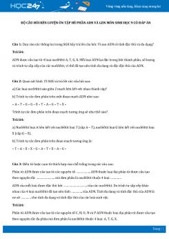 Bộ câu hỏi rèn luyện ôn tập hè phần ADN và Gen môn Sinh học 9 có đáp án
