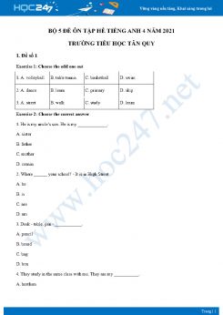 Bộ 5 đề ôn tập hè Tiếng Anh 4 năm 2021 Trường Tiểu học Tân Quy