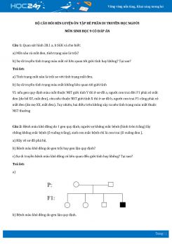 Bộ câu hỏi rèn luyện ôn tập hè phần Di truyền học người môn Sinh học 9 có đáp án