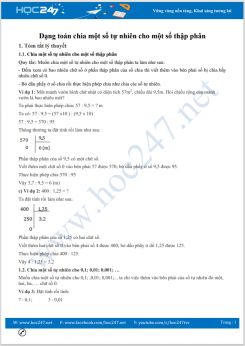 Bài tập về dạng Chia một số tự nhiên cho một số thập phân Toán lớp 5