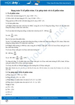 Bài tập về dạng Tỉ số phần trăm. Các phép tính với tỉ số phần trăm Toán lớp 5