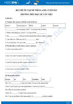 Bộ 5 đề ôn tập hè Tiếng Anh 4 năm 2021 Trường Tiểu học Lê Văn Việt