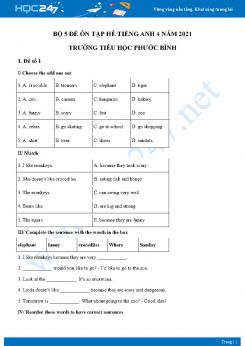 Bộ 5 đề ôn tập hè Tiếng Anh 4 năm 2021 Trường Tiểu học Phước Bình