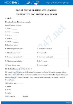 Bộ 5 đề ôn tập hè Tiếng Anh 4 năm 2021 Trường Tiểu học Trương Văn Thành