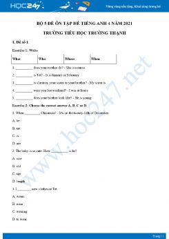 Bộ 5 đề ôn tập hè Tiếng Anh 4 năm 2021 Trường Tiểu học Trường Thạnh