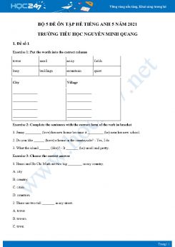 Bộ 5 đề ôn tập hè Tiếng Anh 5 năm 2021 Trường Tiểu học Nguyễn Minh Quang