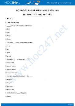 Bộ 5 đề ôn tập hè Tiếng Anh 5 năm 2021 Trường Tiểu học Phú Hữu