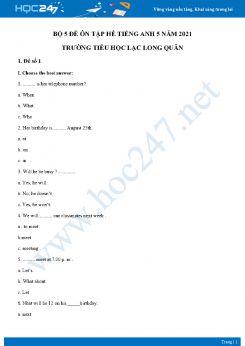 Bộ 5 đề ôn tập hè Tiếng Anh 5 năm 2021 Trường Tiểu học Lạc Long Quân