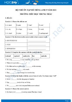 Bộ 5 đề ôn tập hè Tiếng Anh 5 năm 2021 Trường Tiểu học Trưng Trắc