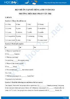 Bộ 5 đề ôn tập hè Tiếng Anh 5 năm 2021 Trường Tiểu học Phan Văn Trị