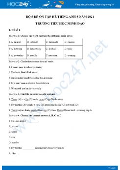 Bộ 5 đề ôn tập hè Tiếng Anh 5 năm 2021 Trường Tiểu học Minh Đạo