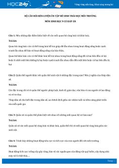 Bộ câu hỏi rèn luyện ôn tập hè phần Sinh thái học môi trường môn Sinh học 9