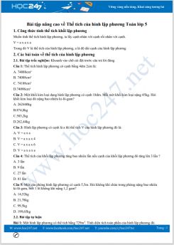 Bài tập nâng cao có hướng dẫn giải về Thể tích của hình lập phương Toán lớp 5