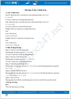 Một sô bài tập có hướng dẫn giải về chu vi hình tròn cấp tiểu học