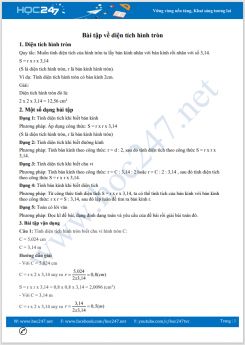 Một sô bài tập có hướng dẫn giải về diện tích hình tròn cấp tiểu học