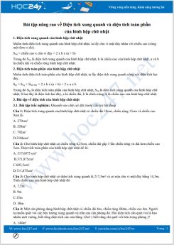 Một số bài tập nâng cao về Diện tích xung quanh và diện tích toàn phần của hình hộp chữ nhật Toán lớp 5