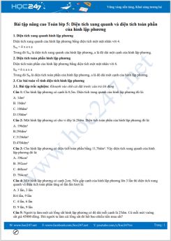 Bài tập nâng cao Toán lớp 5 về Diện tích xung quanh và diện tích toàn phần của hình lập phương