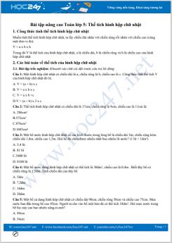 Một số bài tập nâng cao Toán lớp 5 về Thể tích hình hộp chữ nhật