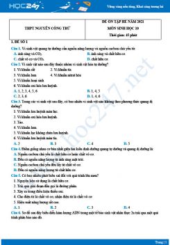 Bộ 4 đề ôn tập hè Sinh học 10 năm 2021 - Trường THPT Nguyễn Công Trứ
