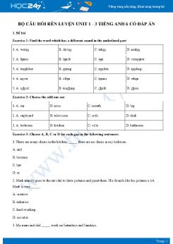 Bộ câu hỏi rèn luyện Unit 1 - 3 Tiếng Anh 6 có đáp án