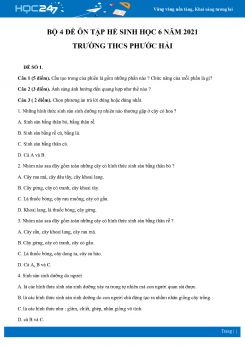 Bộ 4 Đề ôn tập hè môn Sinh Học 6 năm 2021 Trường THCS Phước Hải