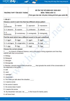 Bộ 5 đề ôn tập hè Tiếng Anh 12 năm 2021 Trường THPT Tôn Đức Thắng
