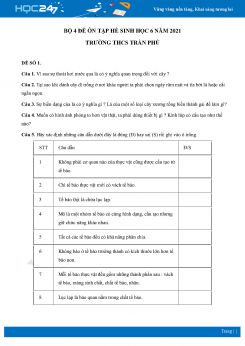 Bộ 4 Đề ôn tập hè môn Sinh Học 6 năm 2021 Trường THCS Trần Phú