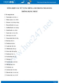 Tổng hợp các từ vựng Tiếng Anh trong nhà hàng thông dụng nhất