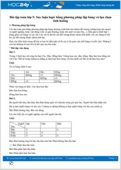 Bài tập toán lớp 5 Suy luận logic bằng phương pháp lập bảng và lựa chọn tình huống