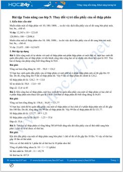 Bài tập Toán nâng cao lớp 5 về Thay đổi vị trí dấu phẩy của số thập phân