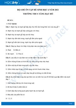 Bộ 4 Đề ôn tập hè môn Sinh Học 6 năm 2021 Trường THCS Tăng Bạt Hổ