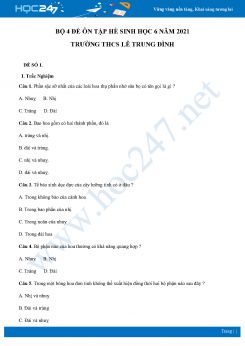 Bộ 4 Đề ôn tập hè môn Sinh Học 6 năm 2021 Trường THCS Lê Trung Đình