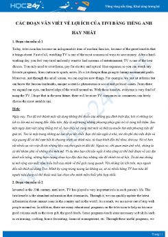 Các đoạn văn viết về lợi ích của Tivi bằng Tiếng Anh hay nhất