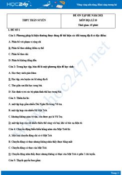 Bộ 4 đề ôn tập hè Địa lí 10 năm 2021 - Trường THPT Trần Suyền