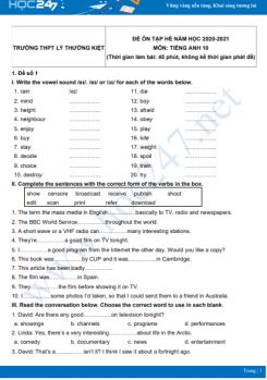 Bộ 5 đề ôn tập hè Tiếng Anh 10 năm 2021 Trường THPT Lý Thường Kiệt