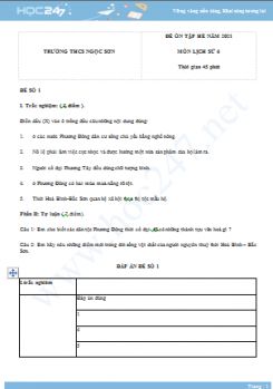 Bộ 5 đề ôn tập hè môn Lịch sử 6 năm 2021 có đáp án Trường THCS Trừ Văn Thố