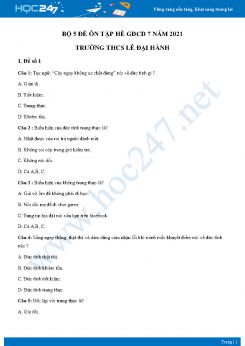 Bộ 5 đề ôn tập hè GDCD 7 năm 2021 Trường THCS Lê Đại Hành
