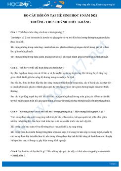 Bộ câu hỏi rèn luyện ôn tập hè môn Sinh học 8 năm 2021 Trường THCS Huỳnh Thúc Kháng