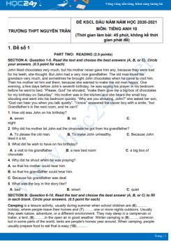 Bộ 5 đề KSCL đầu năm môn Tiếng Anh 10 năm 2021 Trường THPT Nguyễn Trân