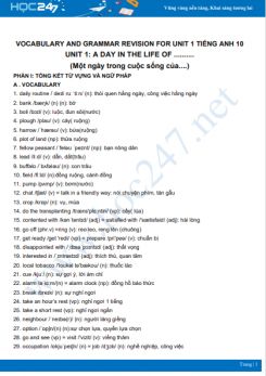 Vocabulary and Grammar Revision for Unit 1 Tiếng Anh 10