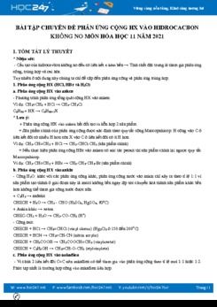 Bài tập chuyên đề phản ứng cộng HX vào Hidrocacbon không no môn Hóa học 11 năm 2021