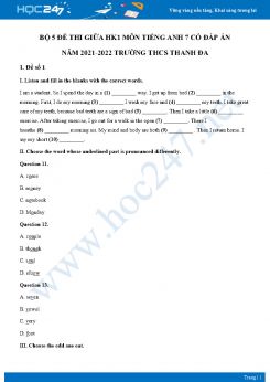 Bộ 5 đề thi giữa HK1 môn Tiếng Anh 7 có đáp án năm 2021-2022 Trường THCS Thanh Đa