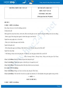 Bộ 5 đề thi giữa HK1 môn Ngữ văn 10 có đáp án năm 2021-2022 Trường THPT Chu Văn An