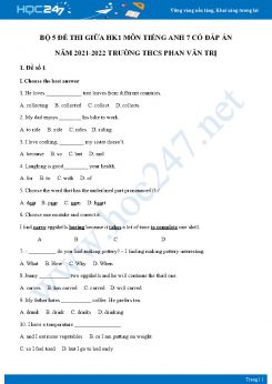 Bộ 5 đề thi giữa HK1 môn Tiếng Anh 7 có đáp án năm 2021-2022 Trường THCS Phan Văn Trị