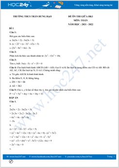 Bộ 4 đề thi giữa HK1 môn Toán 8 có đáp án năm 2021-2022 Trường THCS Trần Hưng Đạo