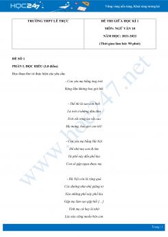 Bộ 5 đề thi giữa HK1 môn Ngữ văn 10 có đáp án năm 2021-2022 Trường THPT Lê Trực