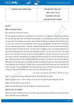 Bộ 4 đề thi giữa HK1 môn Ngữ văn 10 có đáp án năm 2021-2022 Trường THPT Đồng Hới